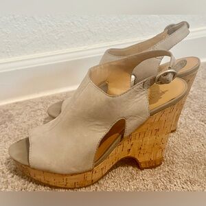 Franco Sarto Grey Wedge Sandals with Peep-Toe